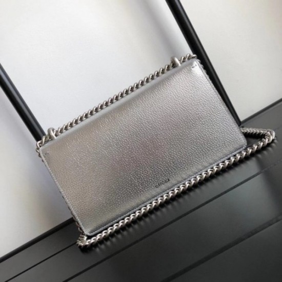 Small Shoulder Bag In Silver Metallic Leather
