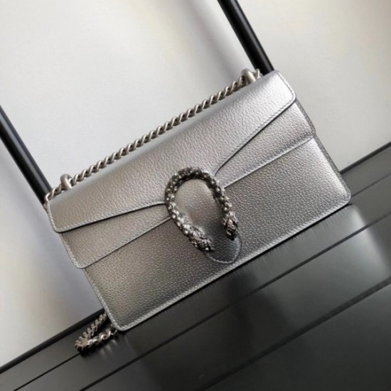 Small Shoulder Bag In Silver Metallic Leather