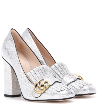 Gucci Metallic leather loafer 10.5cm pumps Silver