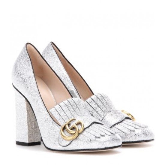 Gucci Metallic leather loafer 10.5cm pumps Silver