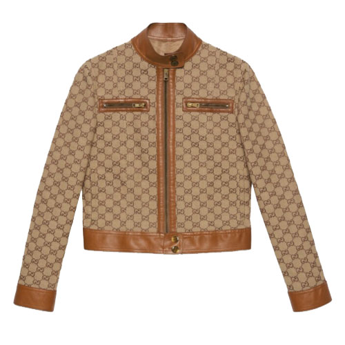 Leather piping GG canvas jacket