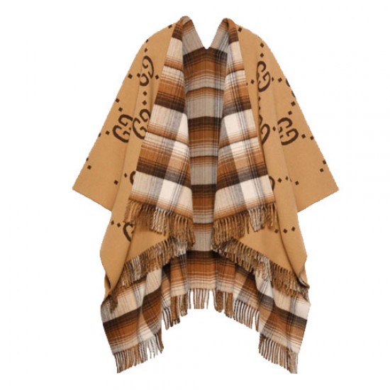 Reversible GG wool brown shawl