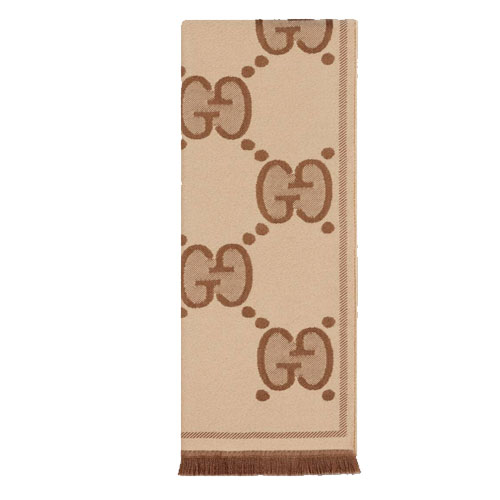 GG wool jacquard scarf brown
