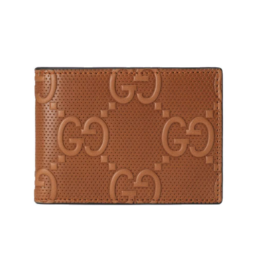 GG embossed bi fold wallet brown